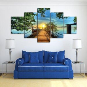 New Day On The Lake - Nature 5 Panel Canvas Art Wall Decor