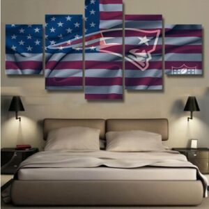 New England Patriots American Flag Sport - 5 Panel Canvas Art Wall Decor