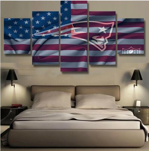 New England Patriots American Flag Sport - 5 Panel Canvas Art Wall Decor New England Patriots American Flag Sport - 5 Panel Canvas Art Wall Decor