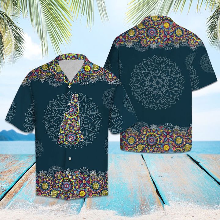 New Hampshire Mandala Hawaiian Shirt Summer Button Up New Hampshire Mandala Hawaiian Shirt Summer Button Up