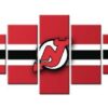 New Jersey Devils Logo Center Black - Sport 5 Panel Canvas Art Wall Decor