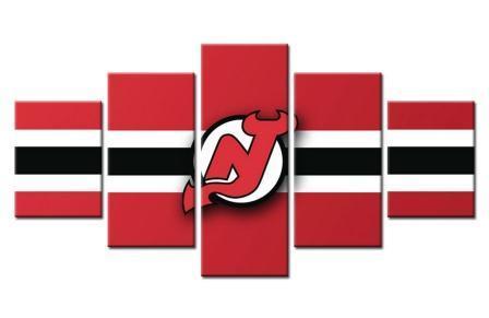 New Jersey Devils Logo Center Black - Sport 5 Panel Canvas Art Wall Decor New Jersey Devils Logo Center Black - Sport 5 Panel Canvas Art Wall Decor