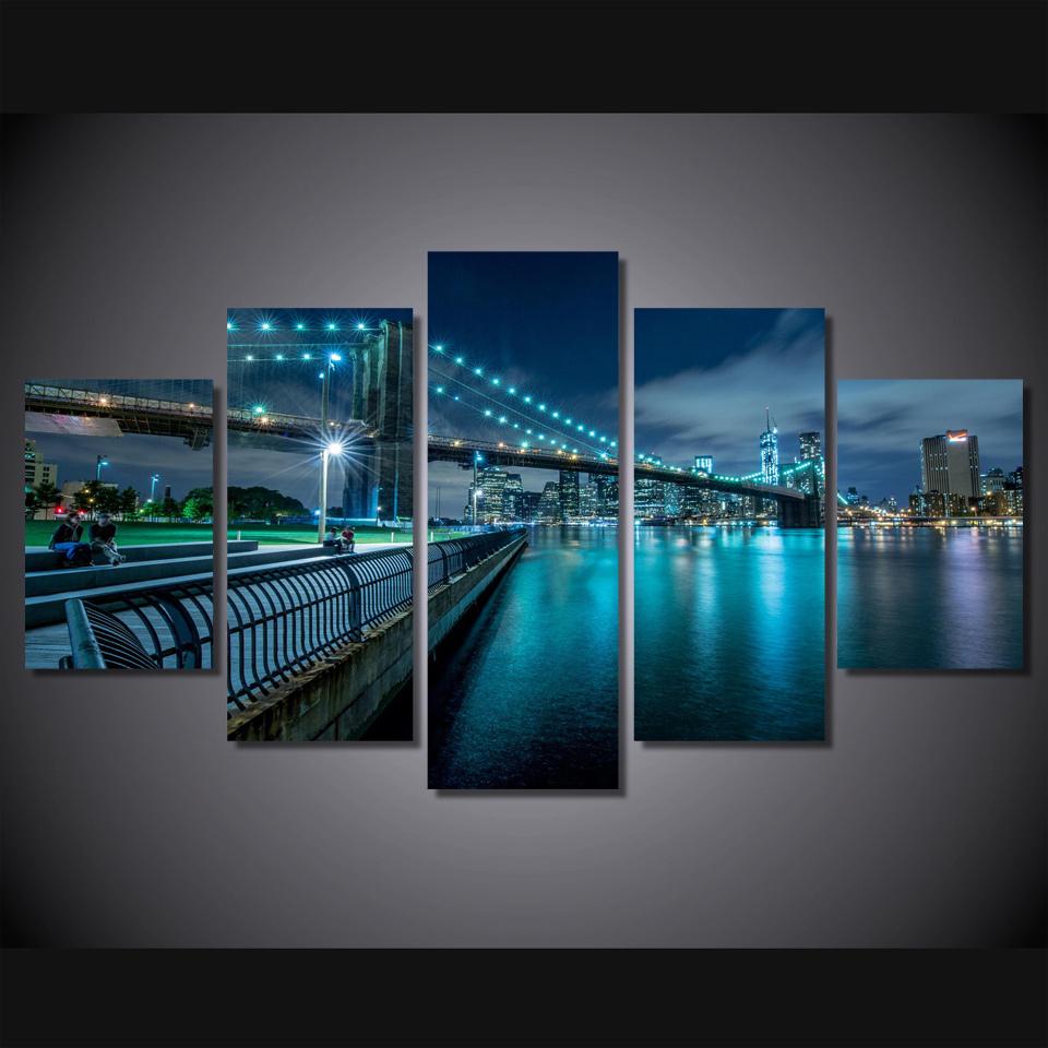 New York City Blue - Nature 5 Panel Canvas Art Wall Decor New York City Blue - Nature 5 Panel Canvas Art Wall Decor