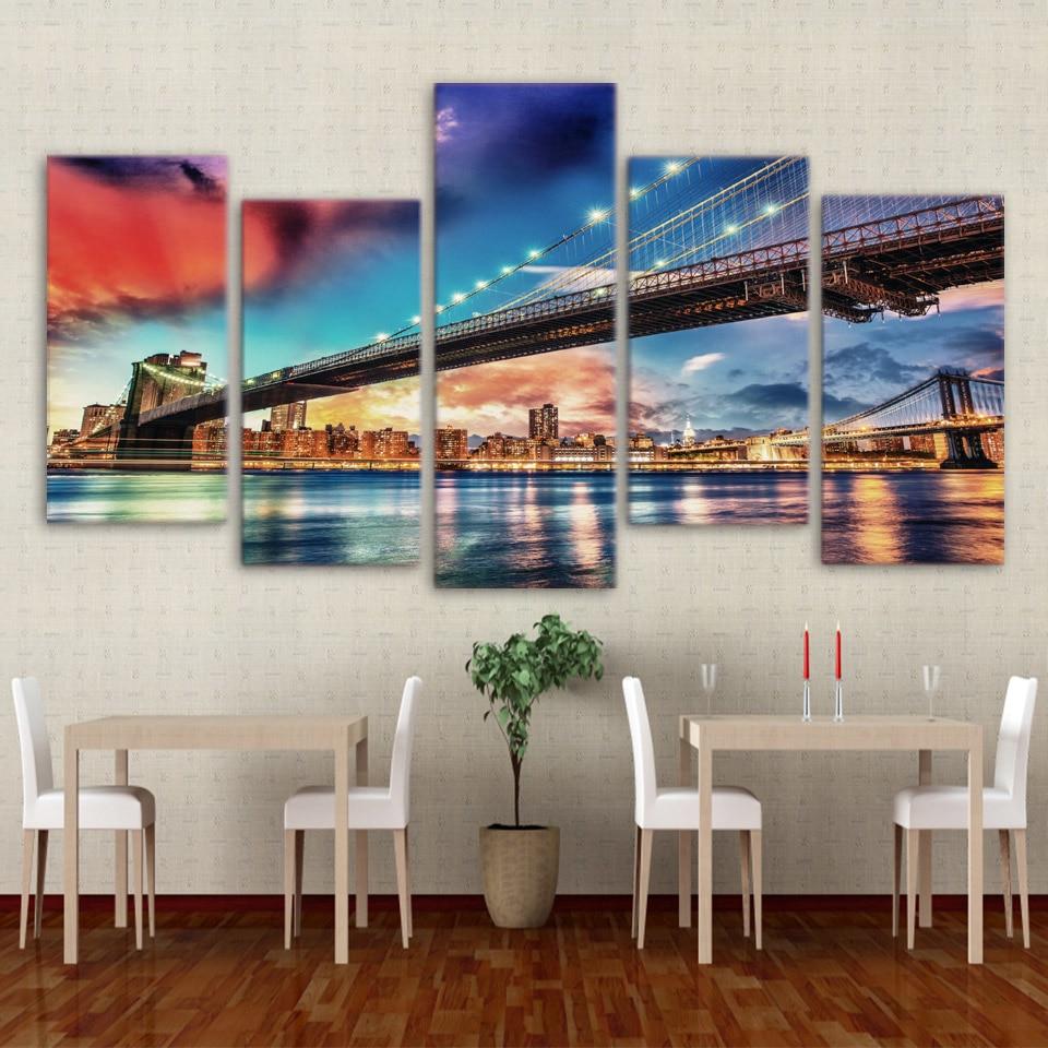 New York City Bridge 01 - Nature 5 Panel Canvas Art Wall Decor New York City Bridge 01 - Nature 5 Panel Canvas Art Wall Decor