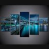 New York City Bridge At Evening 02 - Nature 5 Panel Canvas Art Wall Decor