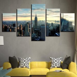 New York City Manhattan Skyline 02 - Nature 5 Panel Canvas Art Wall Decor