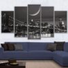 New York City Moonscape Brooklyn Bridge - Nature 5 Panel Canvas Art Wall Decor