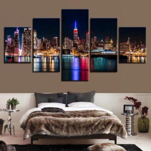 New York City Nightscape - Nature 5 Panel Canvas Art Wall Decor