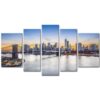 New York City Over East River Brooklyn Bridge - Nature 5 Panel Canvas Art Wall Decor