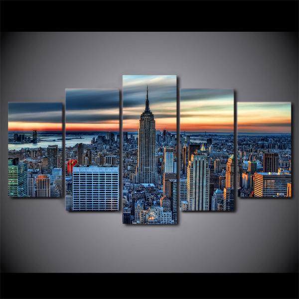 New York City Skyline Cityscape - Nature 5 Panel Canvas Art Wall Decor New York City Skyline Cityscape - Nature 5 Panel Canvas Art Wall Decor