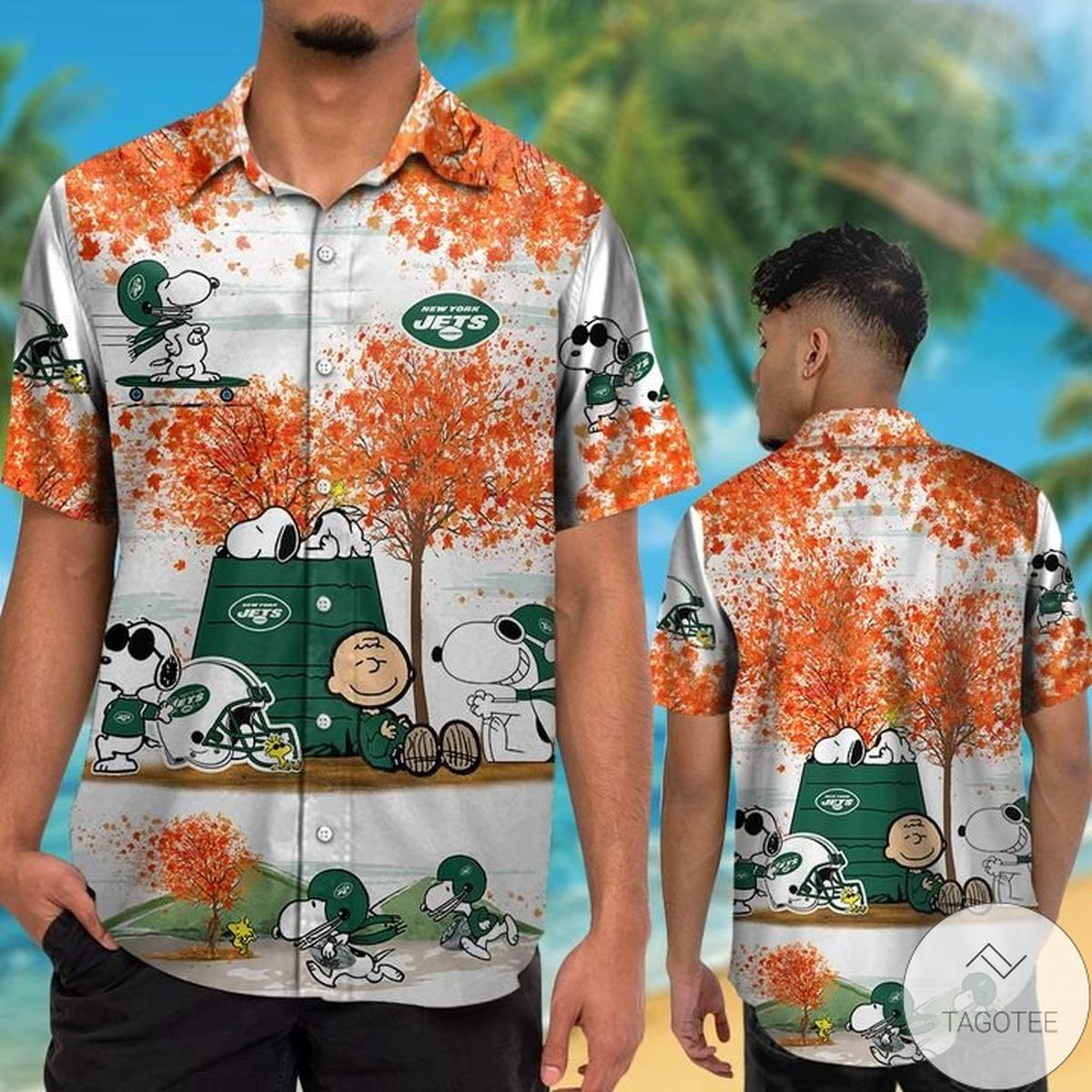 New York Jets Snoopy Autumn Hawaiian Shirt New York Jets Snoopy Autumn Hawaiian Shirt