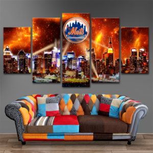 New York Mets Galaxy City Logo Baseball - 5 Panel Canvas Art Wall Decor