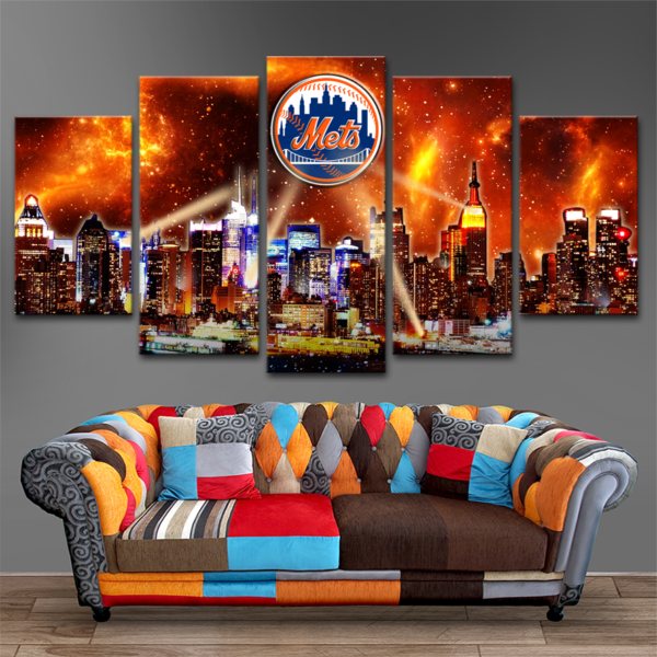 New York Mets Galaxy City Logo Baseball - 5 Panel Canvas Art Wall Decor New York Mets Galaxy City Logo Baseball - 5 Panel Canvas Art Wall Decor