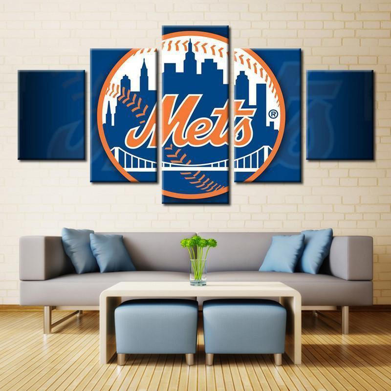 New York Mets Logo Poster Baseball - 5 Panel Canvas Art Wall Decor New York Mets Logo Poster Baseball - 5 Panel Canvas Art Wall Decor