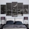 New York Night City Brooklyn Bridge - Nature 5 Panel Canvas Art Wall Decor