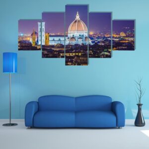 Nice View Of Florence During Evening Hours - Nature 5 Panel Canvas Art Wall Decor