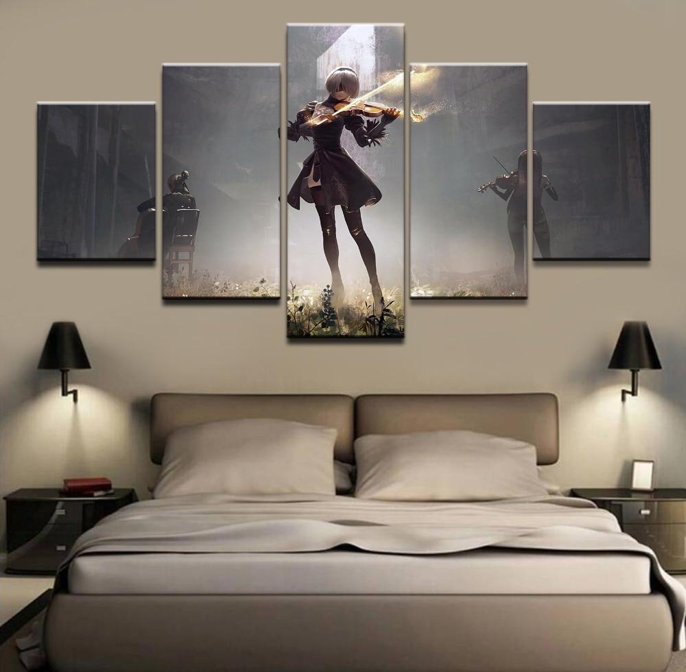 NieR Automata YoRHa 2B Playing Violin Gaming - 5 Panel Canvas Art Wall Decor NieR Automata YoRHa 2B Playing Violin Gaming - 5 Panel Canvas Art Wall Decor