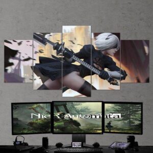 Nier Automata Yorha 2B Katana - Gaming 5 Panel Canvas Art Wall Decor