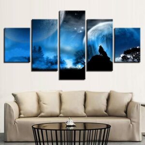 Night Animal Wolf - Animal 5 Panel Canvas Art Wall Decor