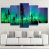 Night View Of Aurora Forest - Nature 5 Panel Canvas Art Wall Decor