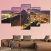 Night View Of Rio De Janeiro In Brazil - Nature 5 Panel Canvas Art Wall Decor