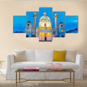 Night View Of Saint Charles Church - Nature 5 Panel Canvas Art Wall Decor