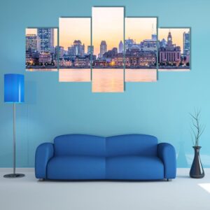 Night View Of The Bund Shanghai - Nature 5 Panel Canvas Art Wall Decor