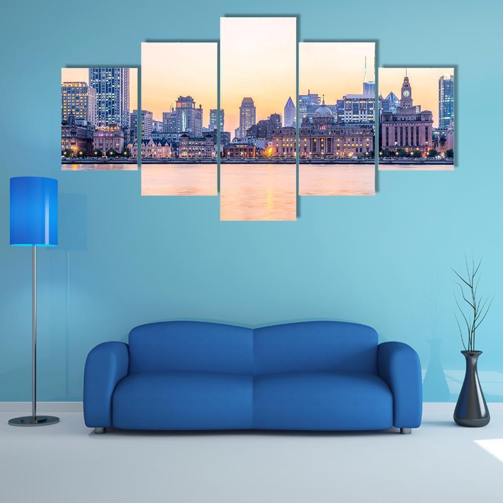 Night View Of The Bund Shanghai - Nature 5 Panel Canvas Art Wall Decor Night View Of The Bund Shanghai - Nature 5 Panel Canvas Art Wall Decor