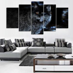 Night Wolf 2 - Animal 5 Panel Canvas Art Wall Decor