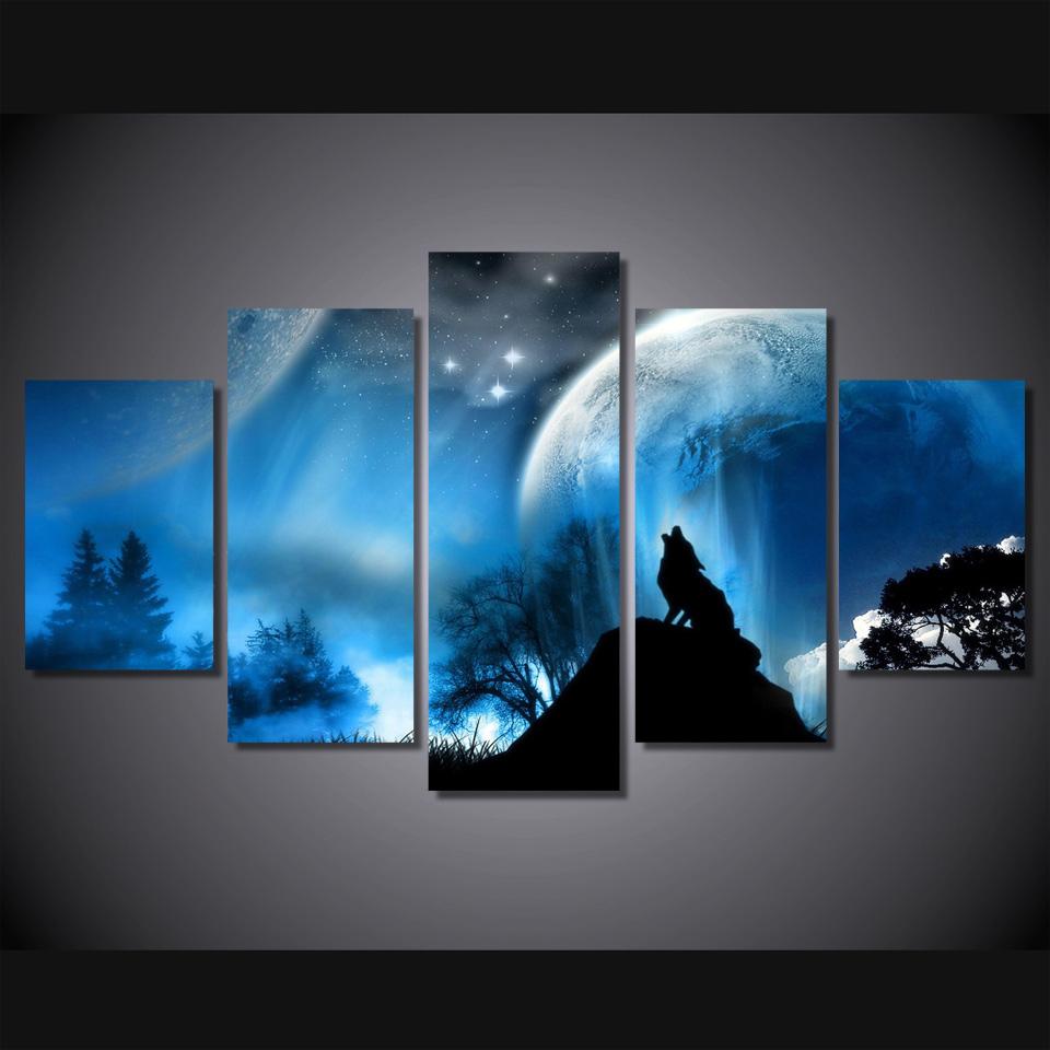 Night howl Planet - Animal 5 Panel Canvas Art Wall Decor Night howl Planet - Animal 5 Panel Canvas Art Wall Decor