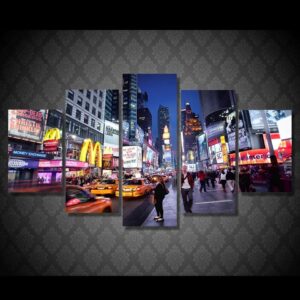 Night view of the city 02 - Nature 5 Panel Canvas Art Wall Decor