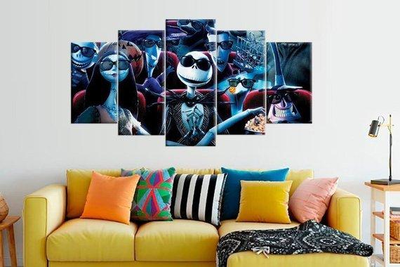 Nightmare Before Christmas Characters Jack Skellington - Cartoon 5 Panel Canvas Art Wall Decor Nightmare Before Christmas Characters Jack Skellington - Cartoon 5 Panel Canvas Art Wall Decor
