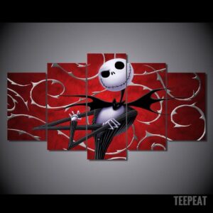Nightmare Before Christmas: Skeleton Jack - Cartoon 5 Panel Canvas Art Wall Decor
