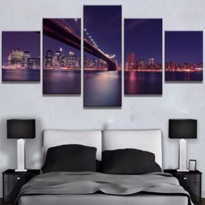 Nights In New York City 01 - Nature 5 Panel Canvas Art Wall Decor