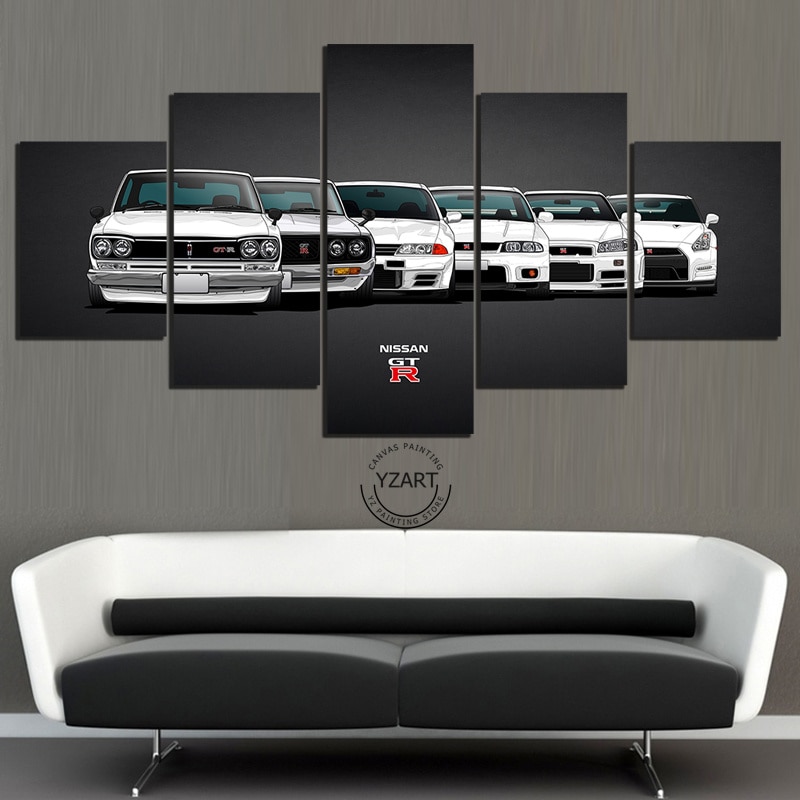 Nissan Skyline GTR White Car - 5 Panel Canvas Art Wall Decor Nissan Skyline GTR White Car - 5 Panel Canvas Art Wall Decor