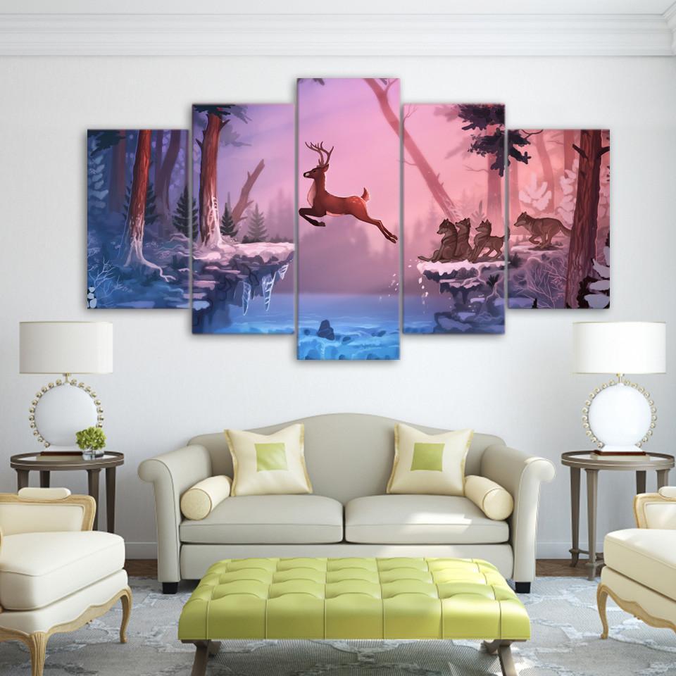 Nordic Deers In The Snow - Animal 5 Panel Canvas Art Wall Decor Nordic Deers In The Snow - Animal 5 Panel Canvas Art Wall Decor