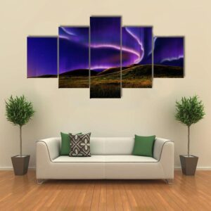 Northern Light On The Silent Field Before Sun Rise - Nature 5 Panel Canvas Art Wall Decor