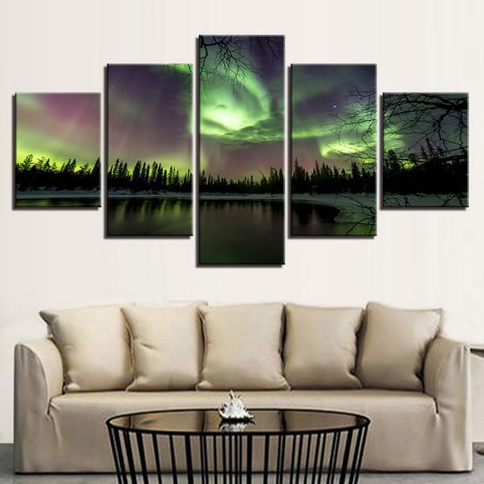 Northern Lights 2 - Nature 5 Panel Canvas Art Wall Decor Northern Lights 2 - Nature 5 Panel Canvas Art Wall Decor