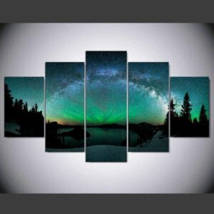 Northern Lights Aurora Borealis Space 1 - Nature 5 Panel Canvas Art Wall Decor