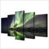 Northern Lights Aurora Lake Mountain - Nature 5 Panel Canvas Art Wall Decor