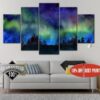 Northern Lights Landscape in Norway - Nature 5 Panel Canvas Art Wall Decor
