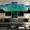 Northern Lights - Nature 5 Panel Canvas Art Wall Decor