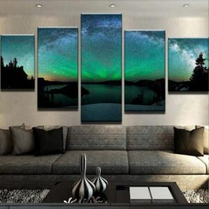 Northern Lights - Nature 5 Panel Canvas Art Wall Decor