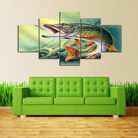 Northern Pike 01 - Fishing 5 Panel Canvas Art Wall Decor Northern Pike 01 - Fishing 5 Panel Canvas Art Wall Decor