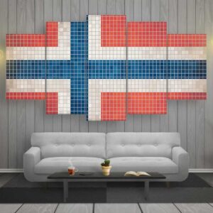 Norway Mosaics Flag - Animal 5 Panel Canvas Art Wall Decor
