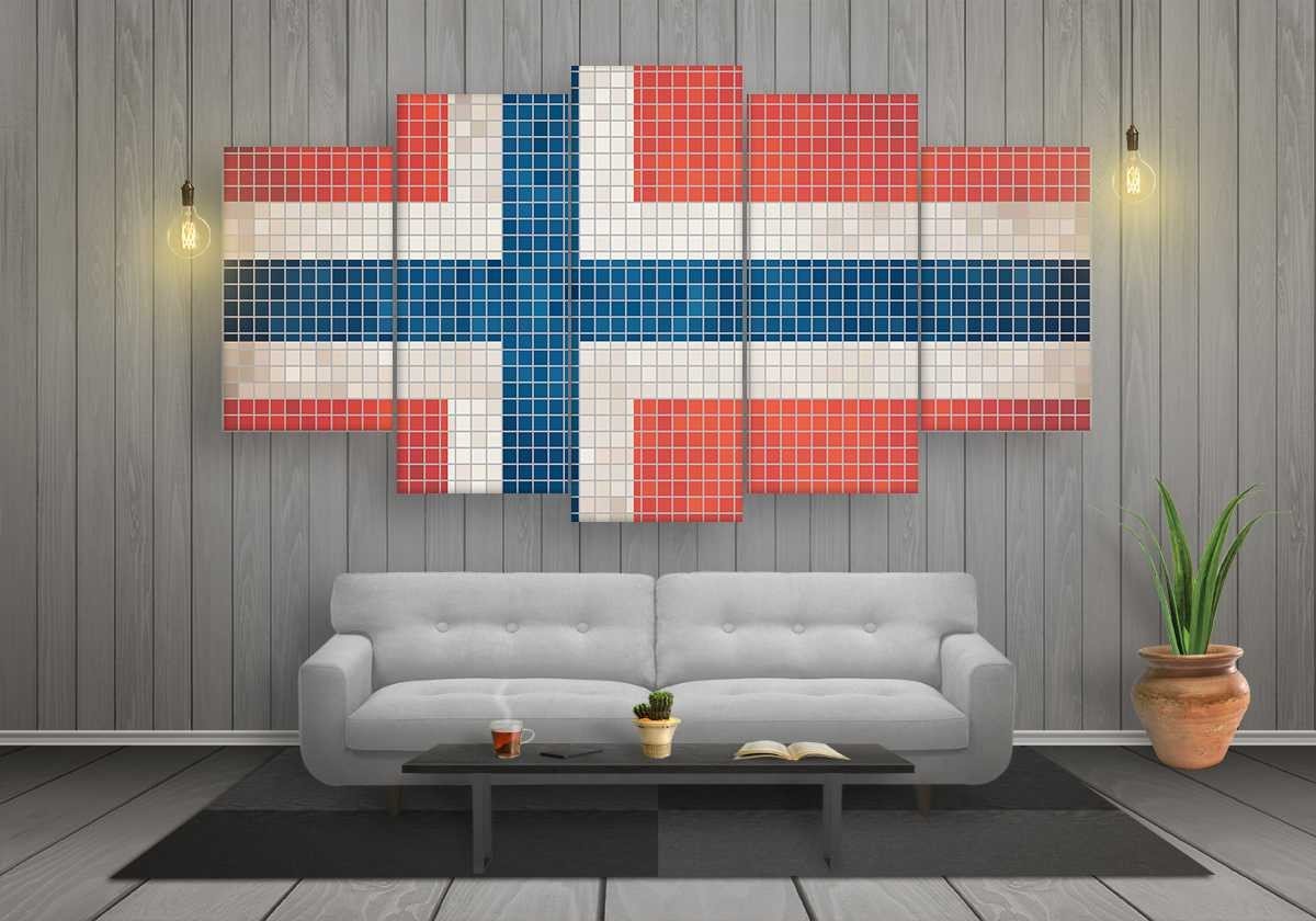 Norway Mosaics Flag - Animal 5 Panel Canvas Art Wall Decor Norway Mosaics Flag - Animal 5 Panel Canvas Art Wall Decor