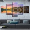 Norway Nature Mountains Lake Reflection - Nature 5 Panel Canvas Art Wall Decor