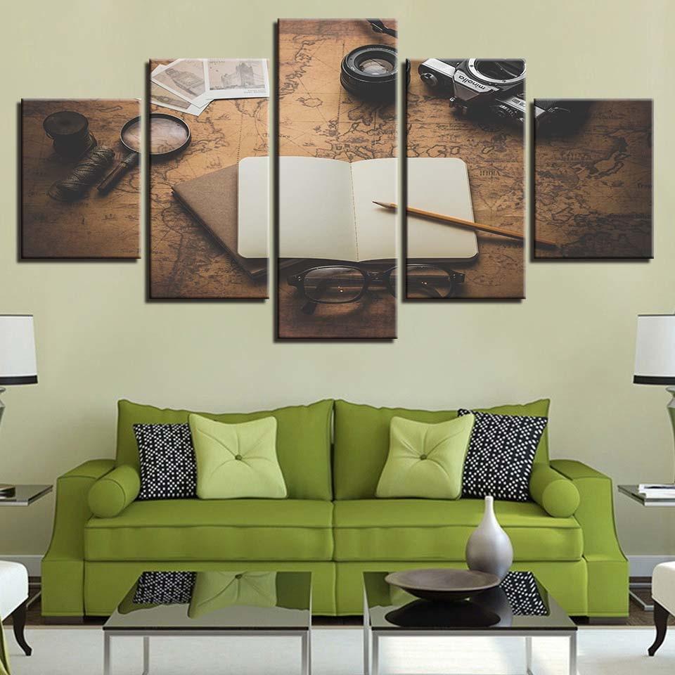 Notebook Magnifying Glass - Abstract 5 Panel Canvas Art Wall Decor Notebook Magnifying Glass - Abstract 5 Panel Canvas Art Wall Decor