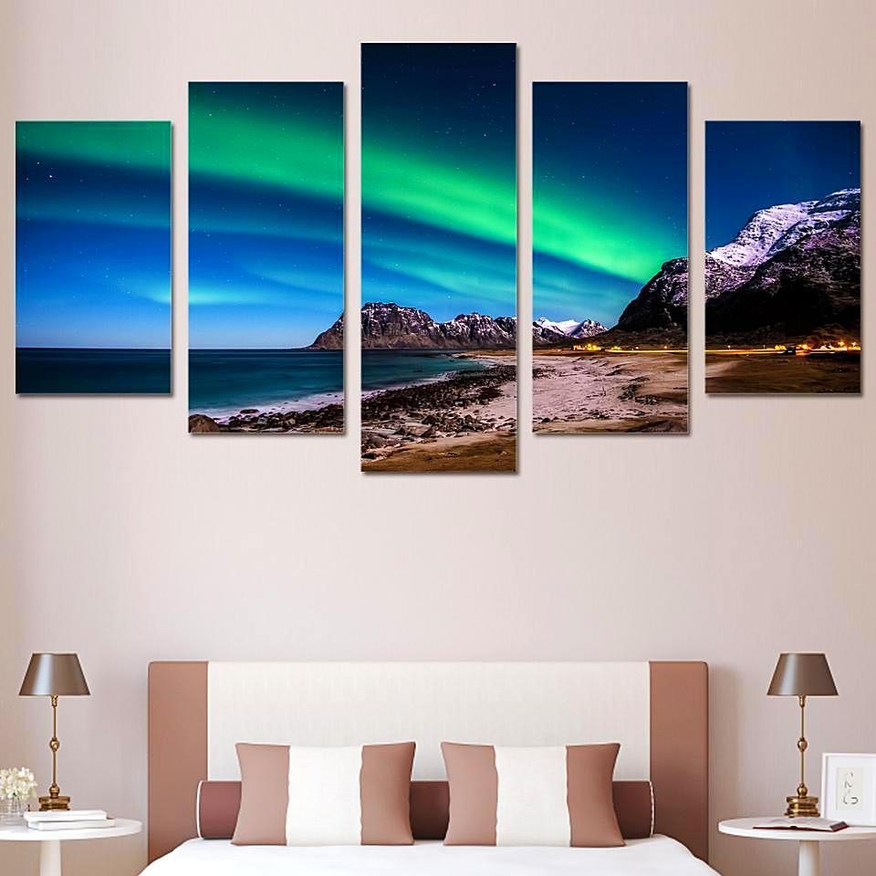 Nothern Light Aurora - Space Universe 5 Panel Canvas Art Wall Decor Nothern Light Aurora - Space Universe 5 Panel Canvas Art Wall Decor