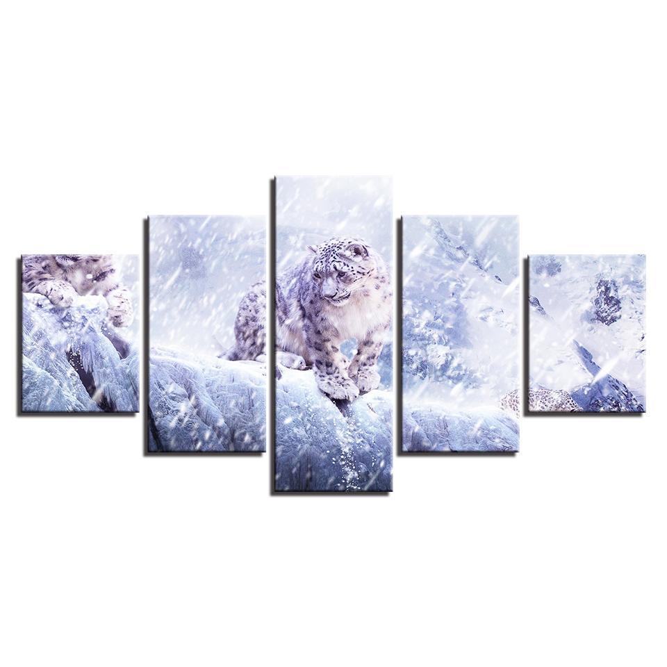 Now Leopard Animal Panthera Uncia - Animal 5 Panel Canvas Art Wall Decor Now Leopard Animal Panthera Uncia - Animal 5 Panel Canvas Art Wall Decor